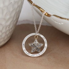 Silver Plated Necklace with Hoop and Crystal Star by Peace of Mind